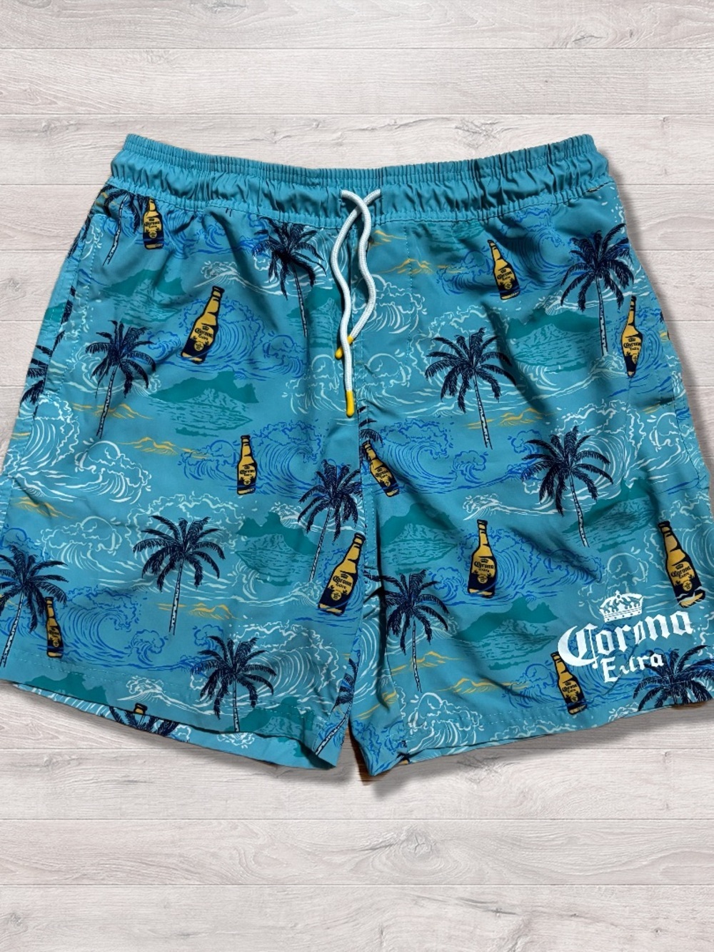Corona Beer Men’s Beach Vacation Pool Swim Trunks Board Shorts Blue Large